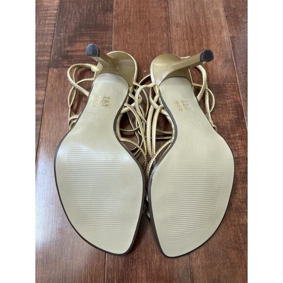Vintage Y2K Gold Strappy Stiletto Sandals Open Toe Heels Size 37 NWOT - Picture 3 of 4